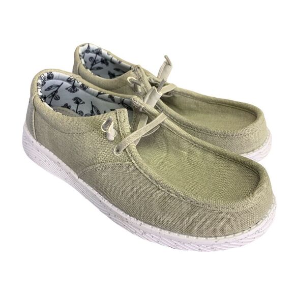 Eddie Bauer Ladies Lightweight Easy Slip On Canvas Surrey Loafer - Light Grey - Picture 1 of 5